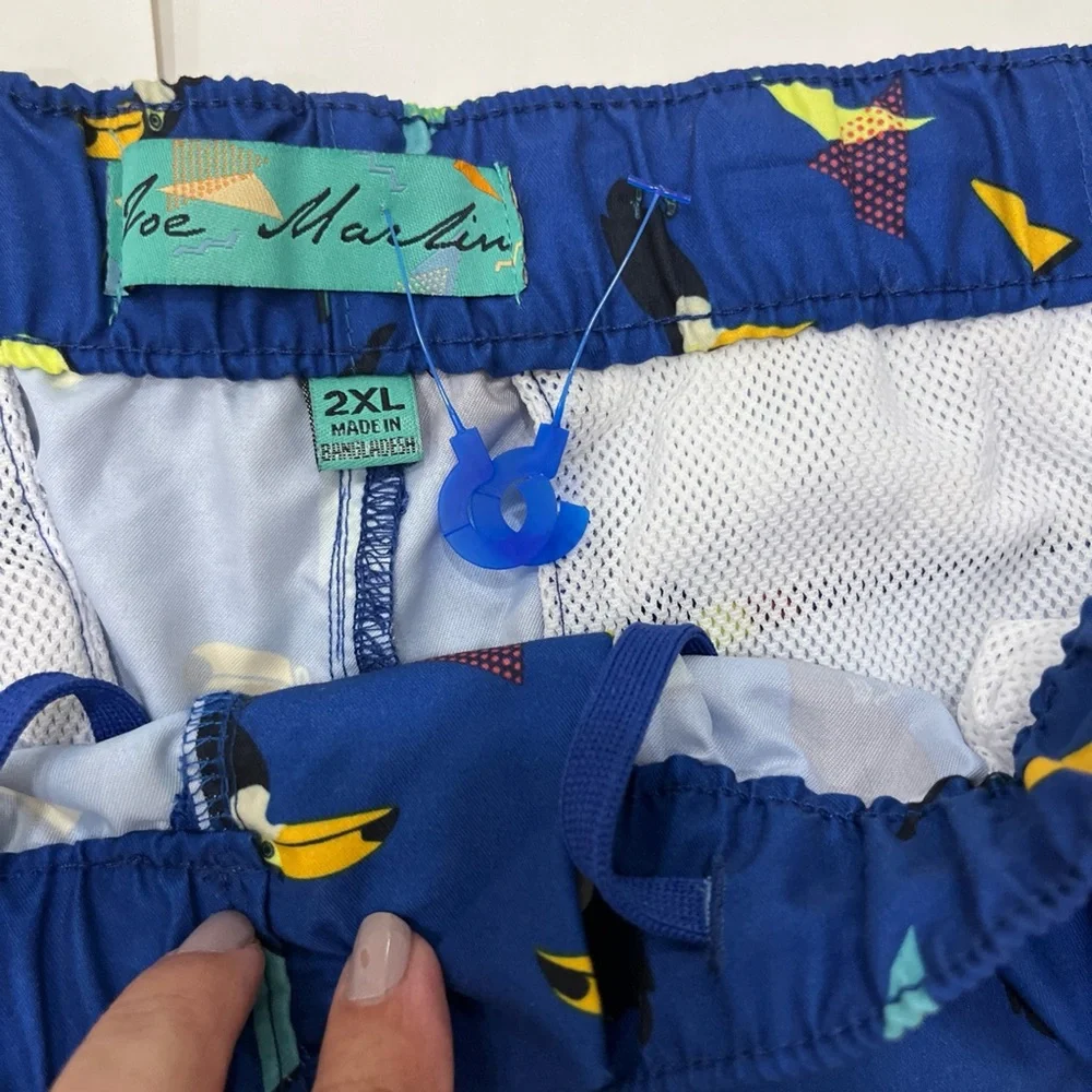 NWT JOE MARTIN Men’s Hybrid Short - Bathing Suit in Blue with Toucans Size‎ 2XL